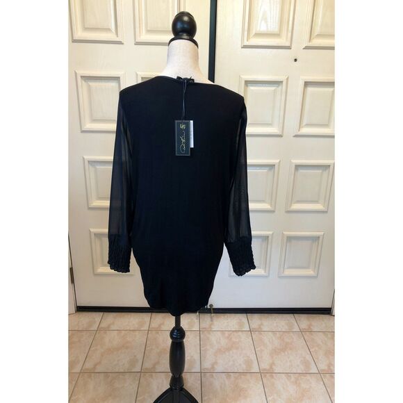 DG2 Diane Gilman Black Surplice Blouse,with sheer long sleeves size Small - Picture 3 of 5